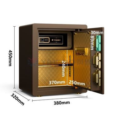 H450MM Caja de seguridad con bloqueo de huellas dactilares para seguridad en el hogar (Café)
