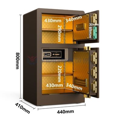 Caja de seguridad de doble puerta con llave de huellas dactilares H31.5in YB/RS-80D Café