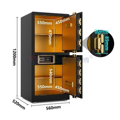 H1200mm Alarma doble Casas de seguridad de doble puerta Casas de seguridad biométricas Negro