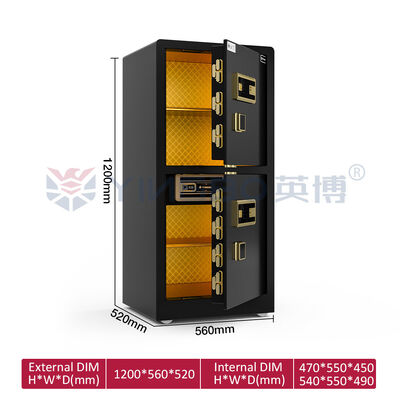 Caja de seguridad patentada para el hogar, con doble fila de pernos, doble puerta, alarma dual, YB/RS-120D, color negro
