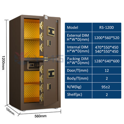Caja de seguridad interior con diseño de doble puerta, caja fuerte para el hogar, Interior de cuero dorado de lujo